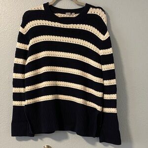 GAP Women's Sweater in Navy and Cream Stripes